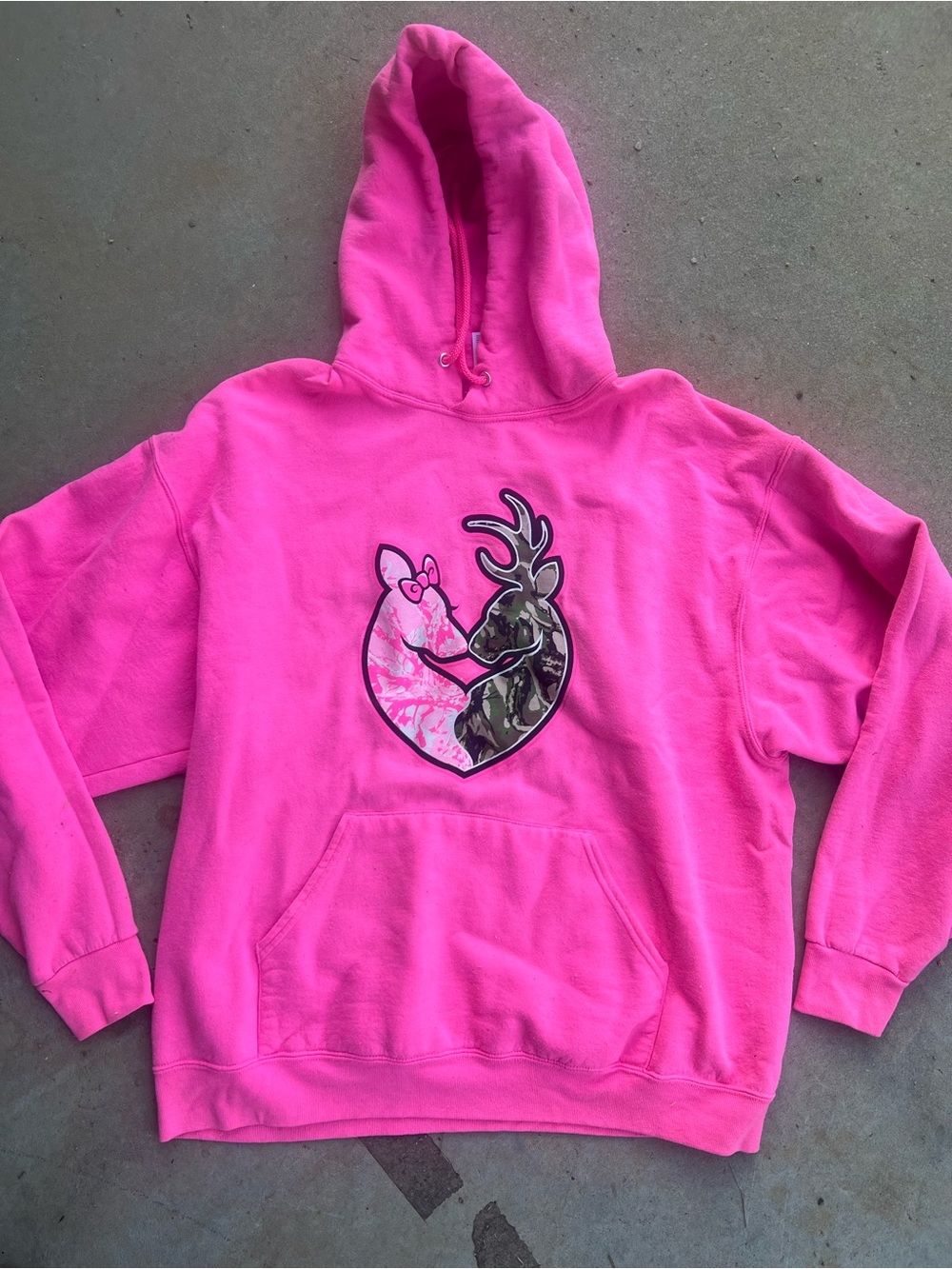 Jerzees Hot Pink Hoodie with Heart Deer Camo Graphic